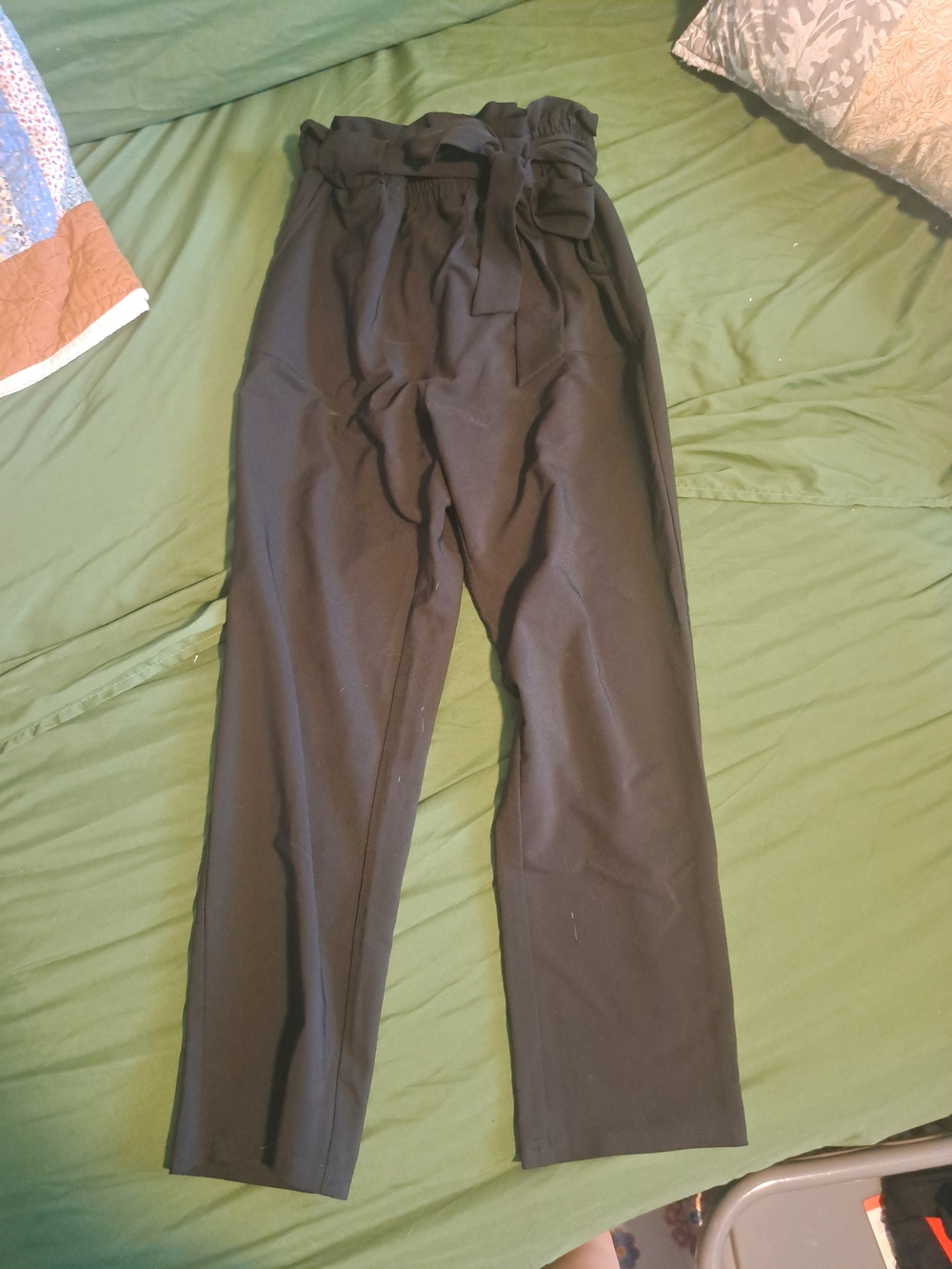 Grace Karin Black Paperbag Waist Women’s Pants with Tie